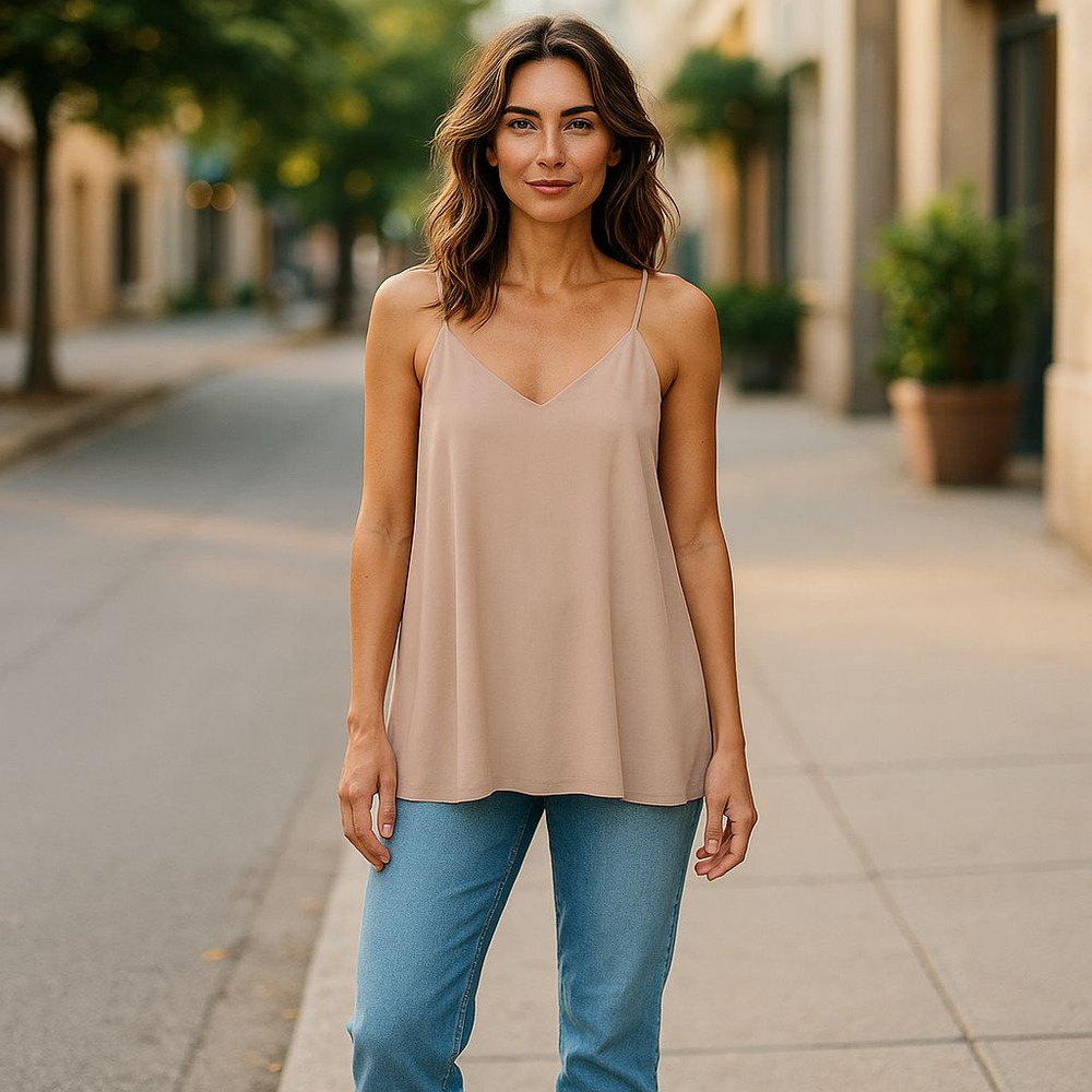Umgee Tan Spaghetti Strap Sweetheart Neckline Tank Top Size Medium